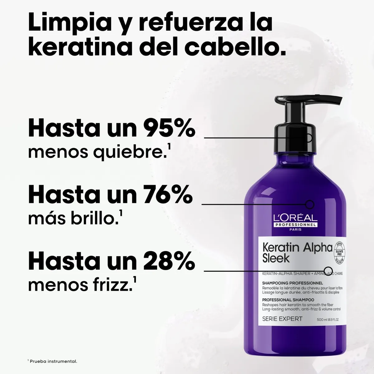 Shampoo Anti-frizz 500ml Keratin Alpha Sleek L'Oréal. - Imagen 2